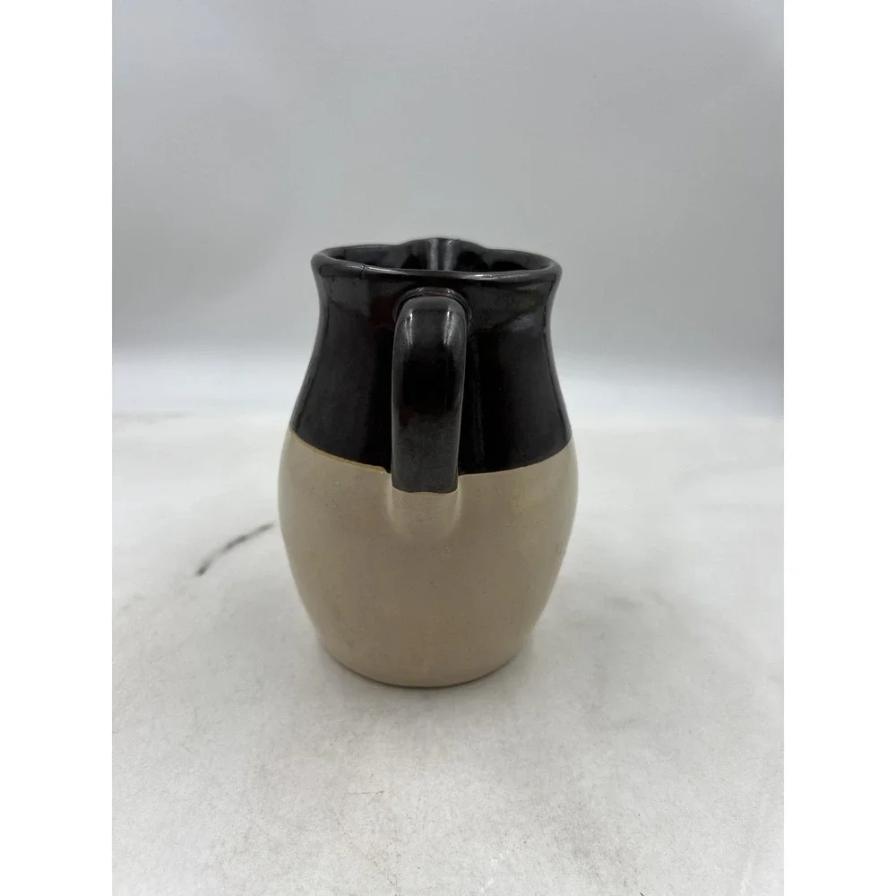 Vintage USA Pottery Pitcher Jug 350-S Stoneware Two Tone Brown Tan Creamer